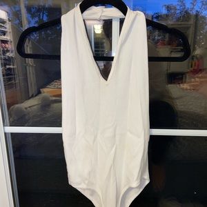 White Zara Ribbed Cotton Body Suit Like new